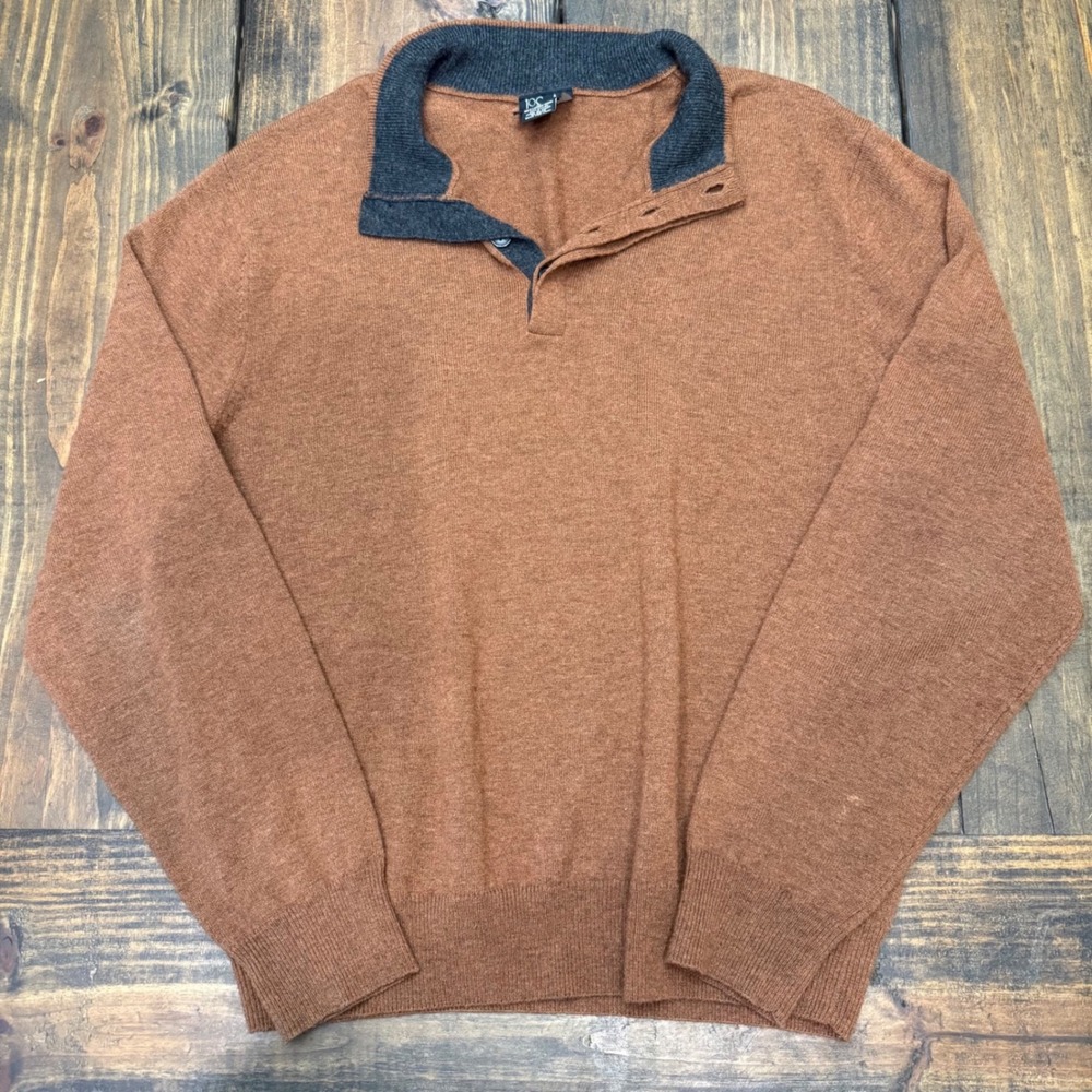 Jos A Bank Mens Brown Lambswool Blend Button Mock Neck Sweater Executive Medium